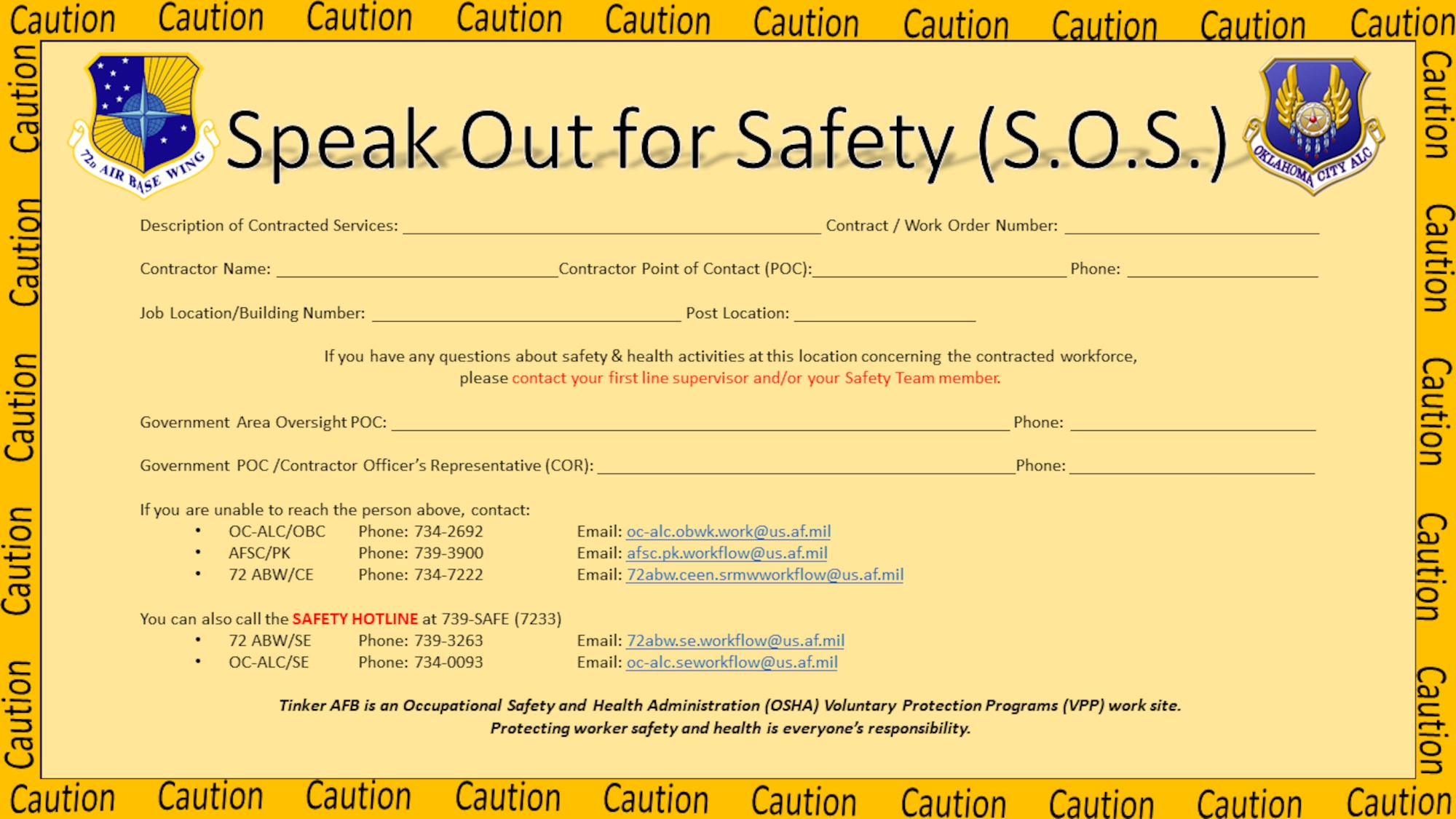 Example of Speak Out for Safety placard.