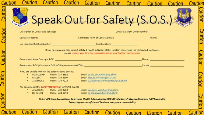 Example of Speak Out for Safety placard.
