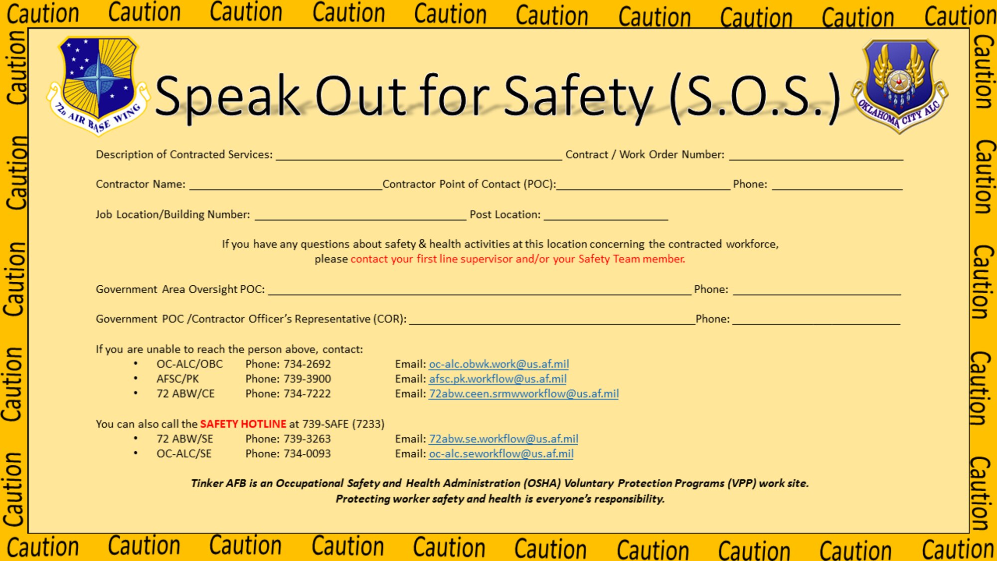 Example of Speak Out for Safety placard.