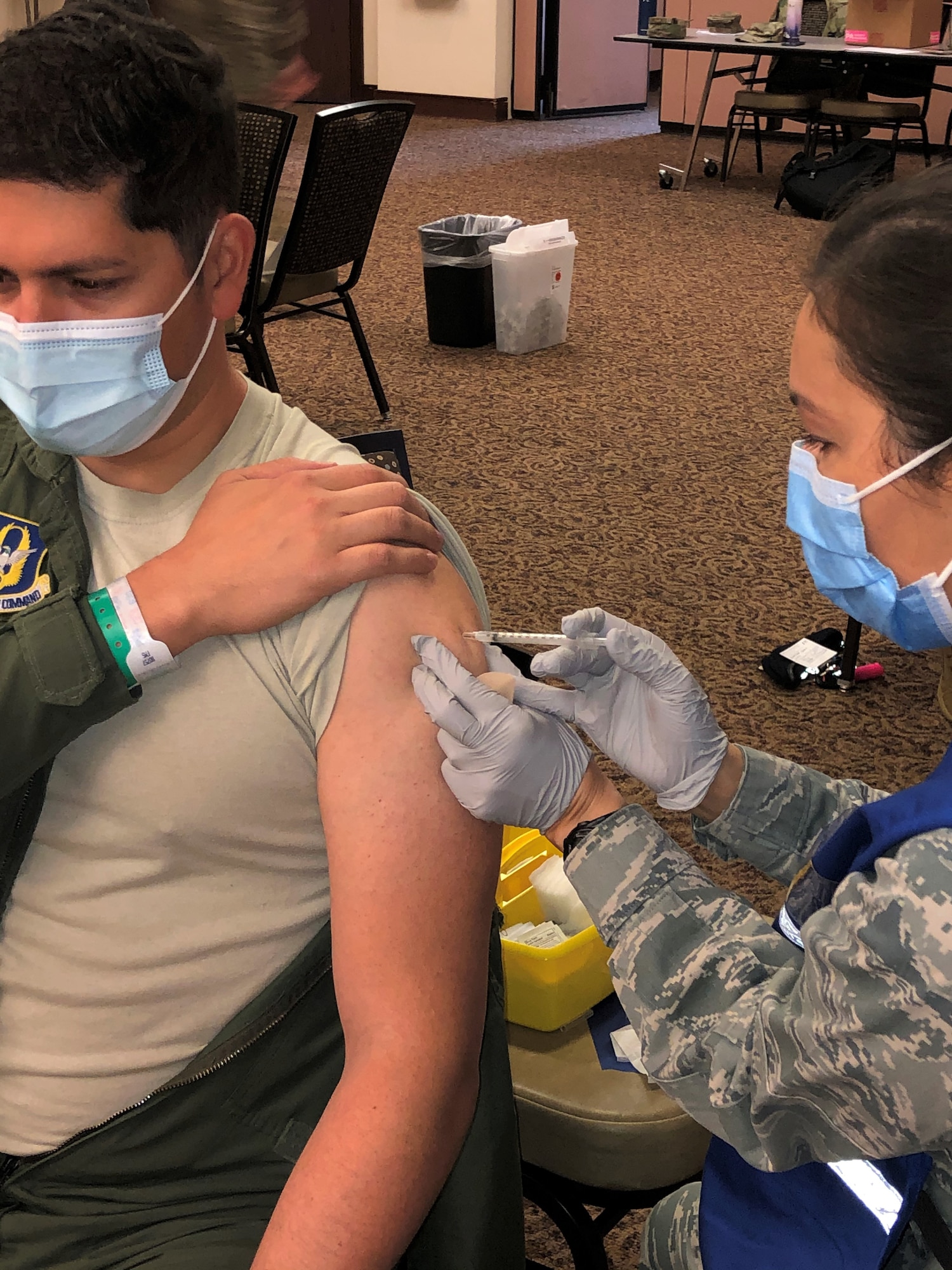 AMDS staff begin administering the Moderna vaccine to the 940th Reserve personnel during the mass lineup scheduled for the March UTA at Beale AFB, California.