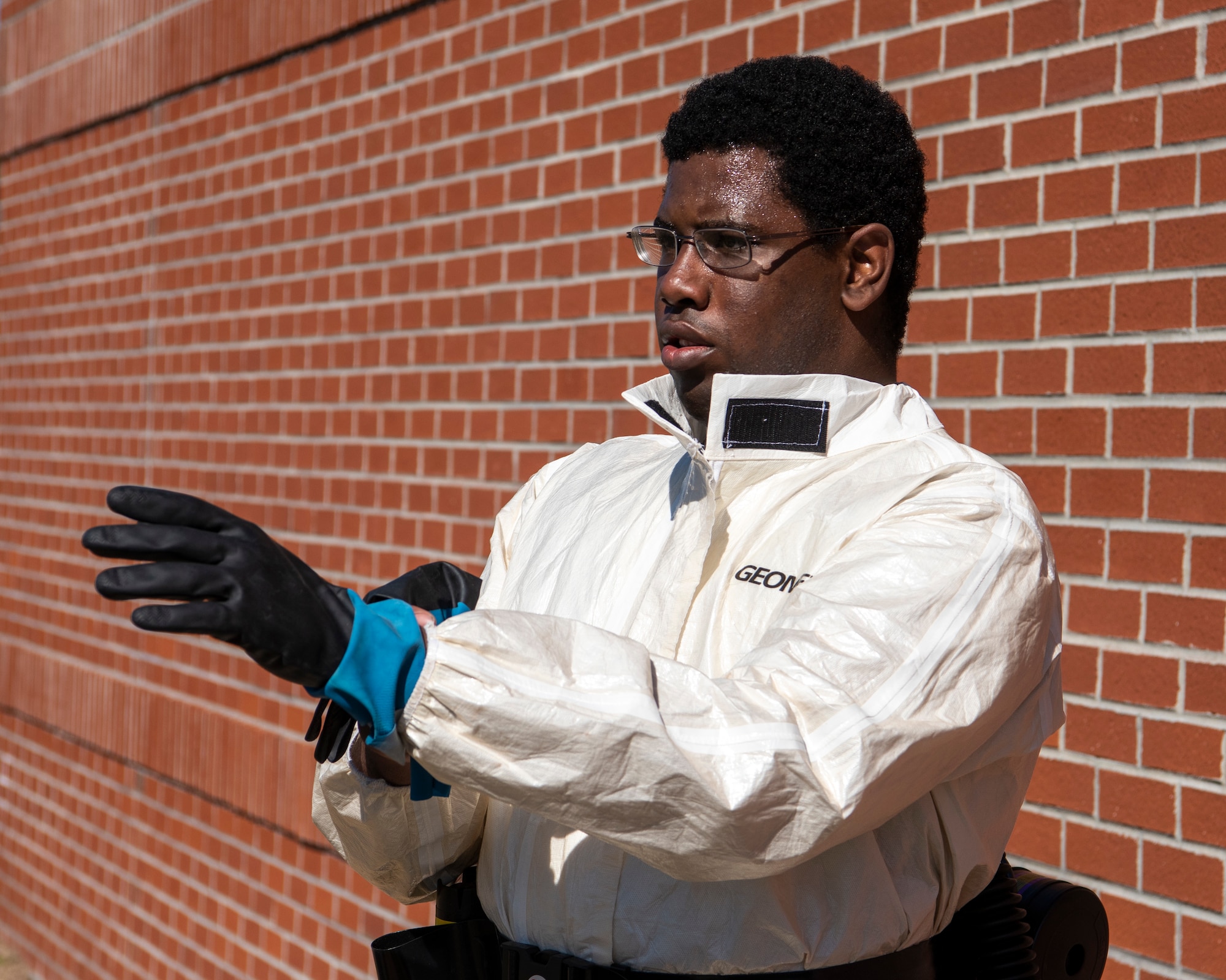 4th Medical Group Airmen participate in chemical decon training.