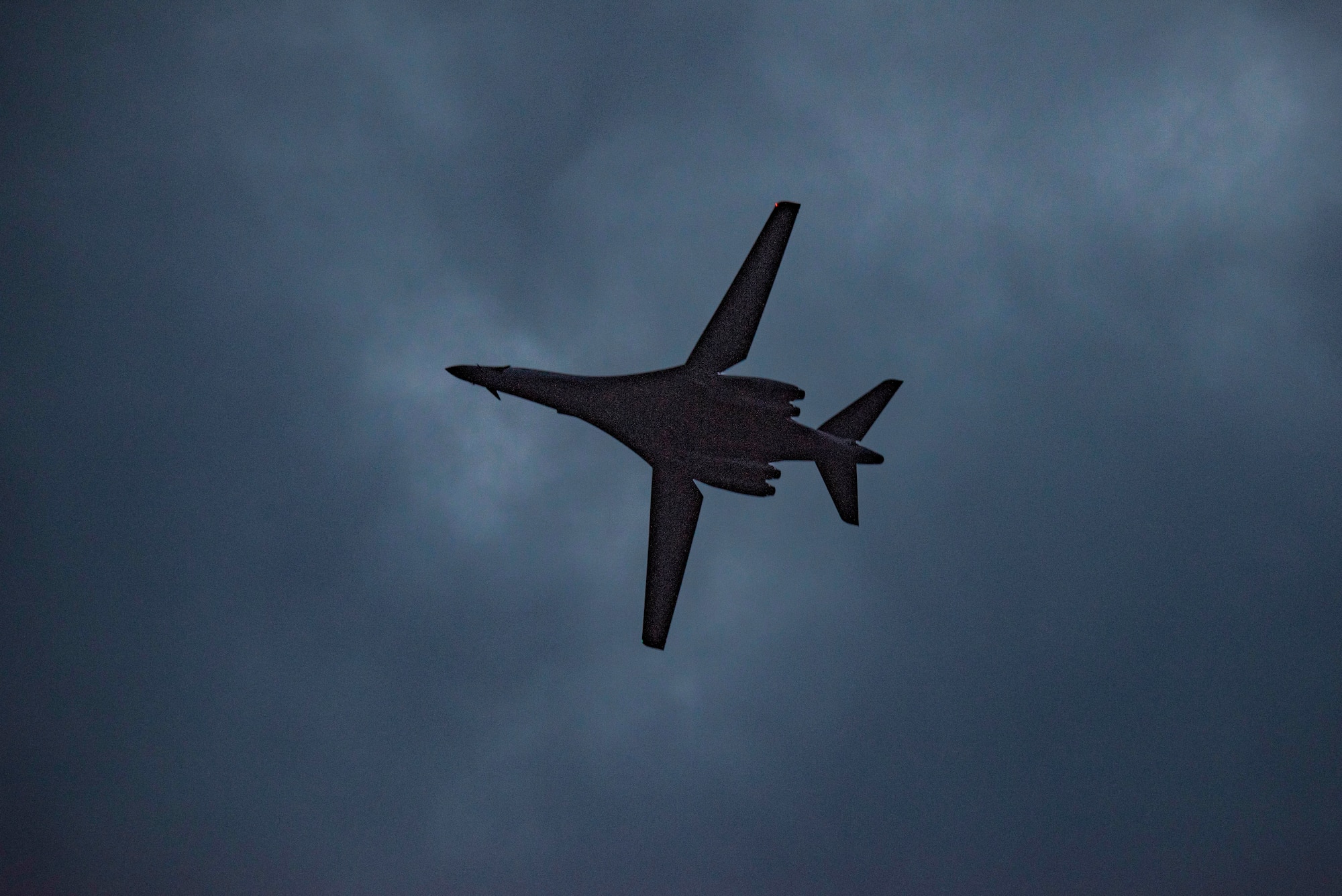 A B-1B Lancer assigned to the 9th Expeditionary Bomb Squadron prepares to land at Ørland Air Force Station, Norway, March 12, 2021. The B-1 aircrew conducted the first ever B-1 hot-pit refueling in Europe at  Powidz Air Base, Poland. (U.S. Air Force photo by Airman 1st Class Colin Hollowell)