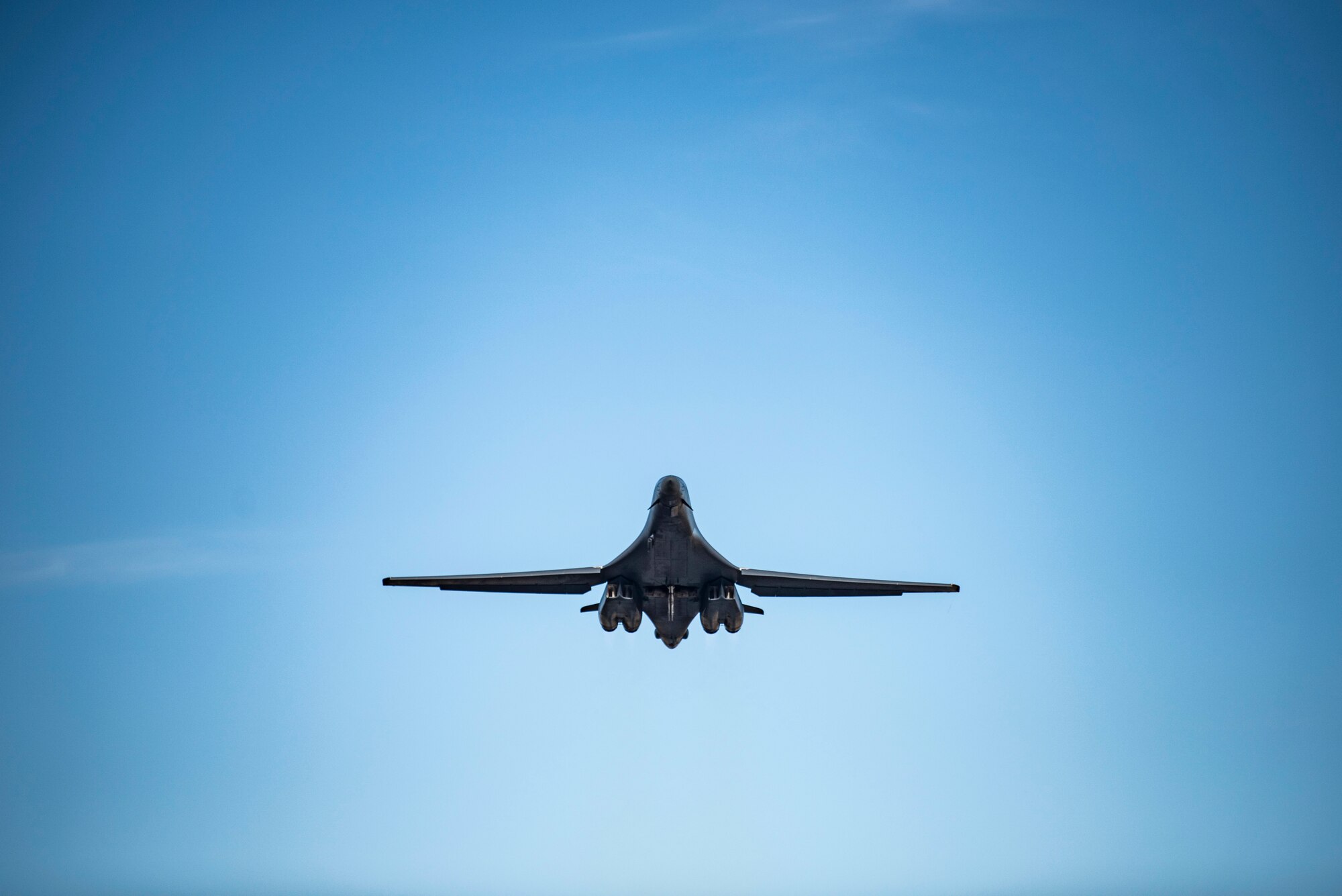 A B-1B Lancer assigned to the 9th Expeditionary Bomb Squadron takes off from Ørland Air Force Station, Norway, in support of a Bomber Task Force Europe training mission, Spring Spear, March 12, 2021. During Spring Spear, the B-1 aircrew integrated with Danish, Polish and Swedish fighters over Denmark, Poland and Sweden. (U.S. Air Force photo by Airman 1st Class Colin Hollowell)