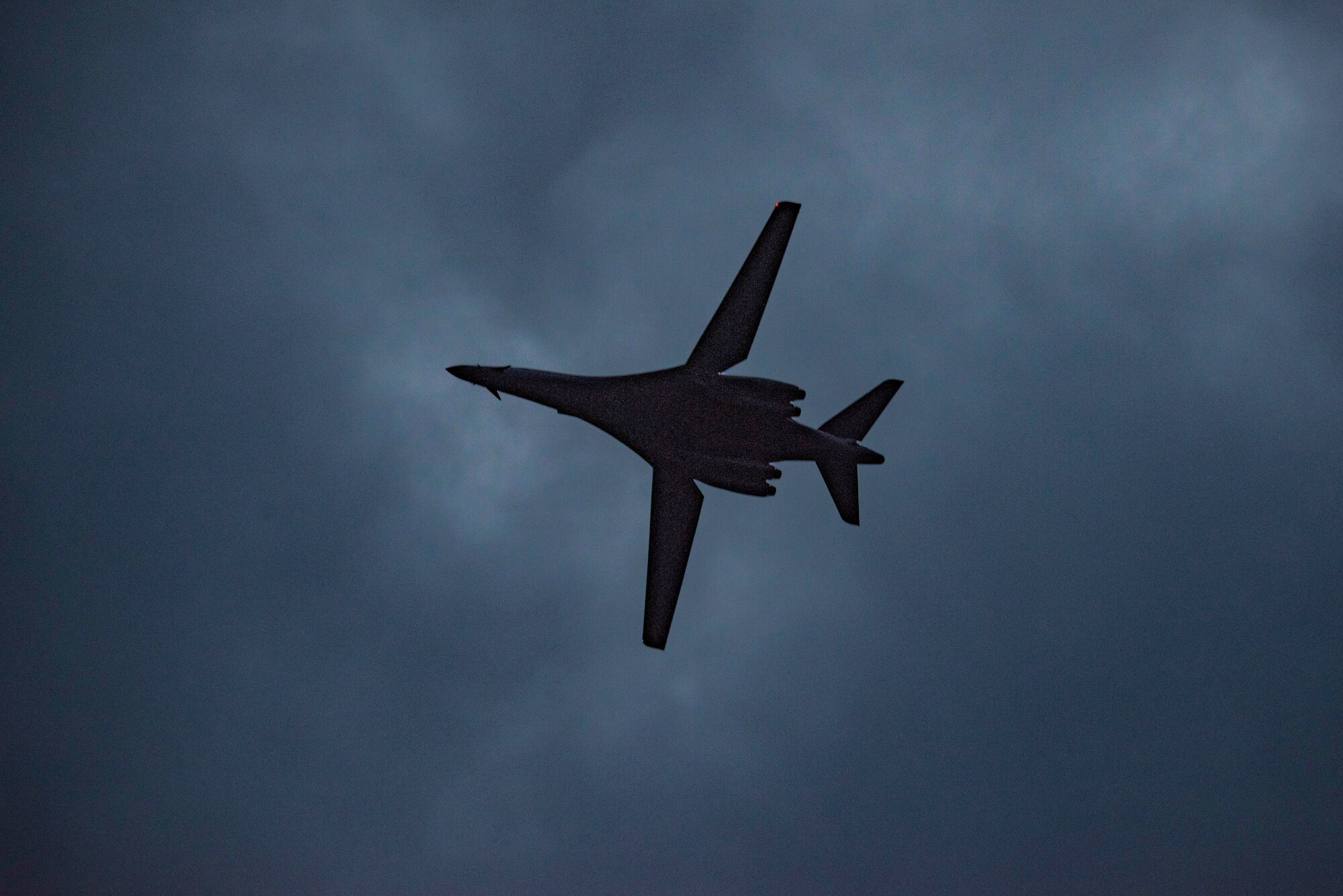A B-1B Lancer assigned to the 9th Expeditionary Bomb Squadron prepares to land at Ørland Air Force Station, Norway, March 12, 2021. The B-1 aircrew conducted the first ever B-1 hot-pit refueling in Europe at  Powidz Air Base, Poland. (U.S. Air Force photo by Airman 1st Class Colin Hollowell)