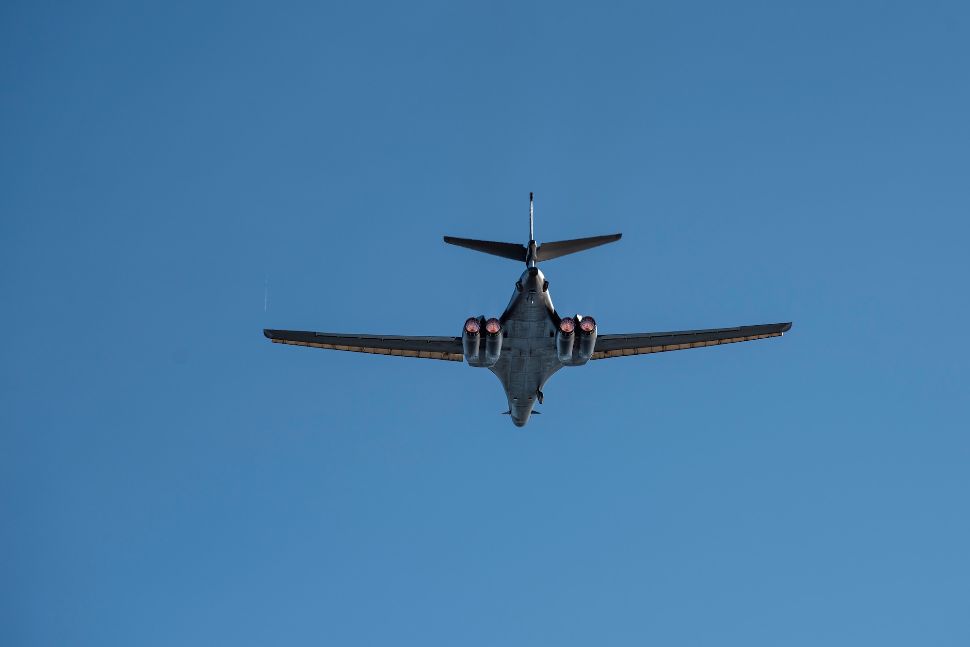 A B-1B Lancer assigned to the 9th Expeditionary Bomb Squadron takes off from Ørland Air Force Station, Norway, March 14, 2021. Conducting Bomber Task Force Europe training missions provides aircrew with theater familiarization while integrating with ally and partner forces. (U.S. Air Force photo by Airman 1st Class Colin Hollowell)