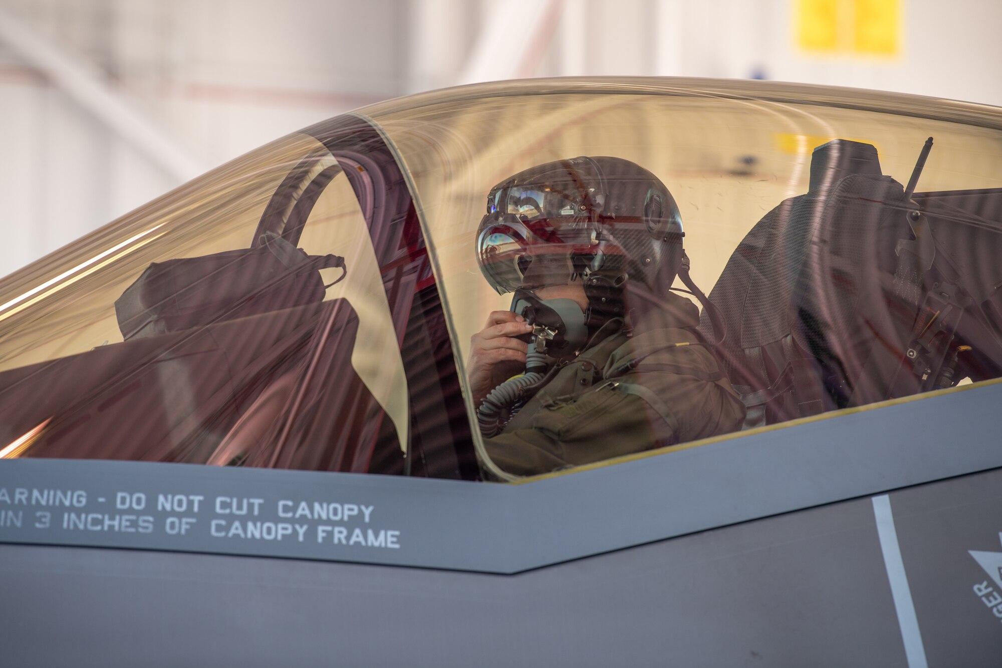 Maj. Howard “Cash” Shaner, F-35A Lightning II pilot assigned to the 134th Fighter Squadron, Vermont Air National Guard, prepares for launch at the Vermont Air National Guard base, South Burlington, Vermont, March 12, 2021. Shaner is the first ever Air National Guard F-35 pilot to graduate from the highly competitive U.S. Air Force Weapons School. (U.S. Air National Guard photo by Mrs. Julie M. Paroline)