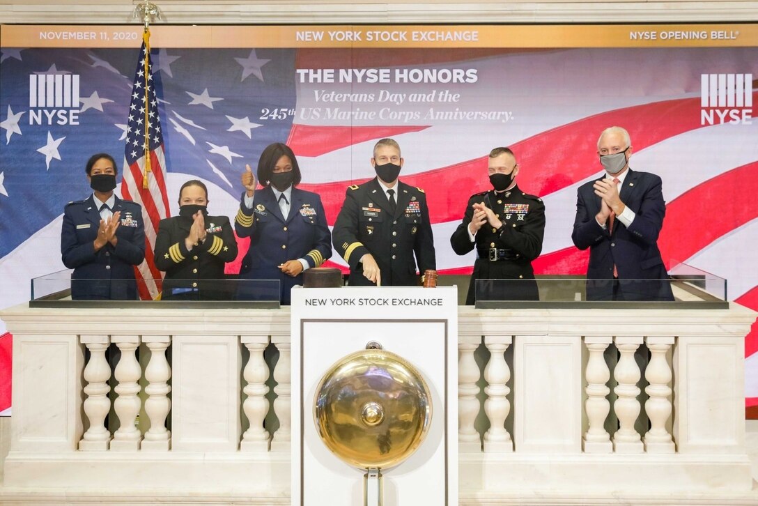 The NYSE welcomes representatives of the U.S. Marine Corps, Coast Guard, Air Force, Navy and Army in celebration of Veterans Day and the 245th Marine Corps Anniversary.