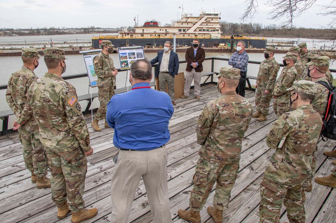 IN THE PHOTOS, The U.S. Army Corps of Engineers Deputy Commanding General for Civil and Emergency Operations, Maj. Gen. William (Butch) Graham and the Senior Official Performing the Duties of the Assistant Secretary of Army (Civil Works), Vance Stewart, visited the Memphis District last week. While there, they had the opportunity to welcome home and congratulate the Revetment Team after completing one of the district's longest seasons in history. (USACE photos by Vance Harris)