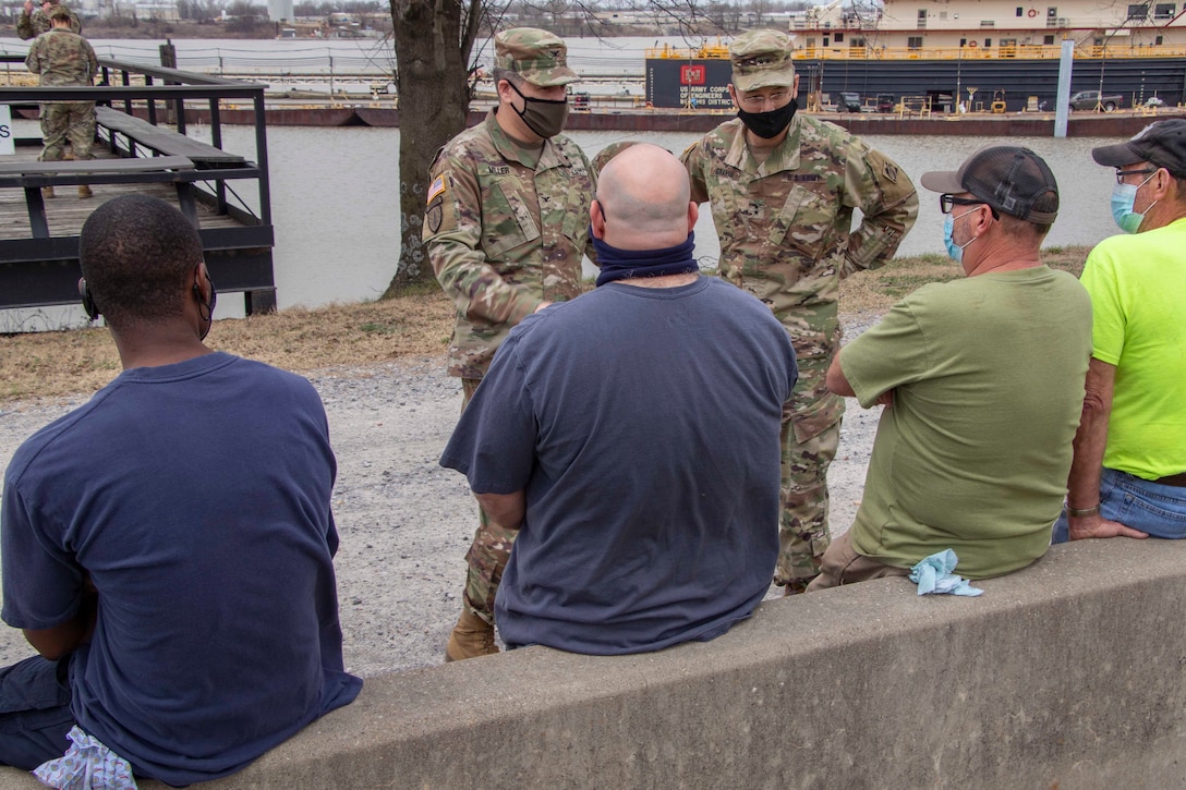 IN THE PHOTOS, The U.S. Army Corps of Engineers Deputy Commanding General for Civil and Emergency Operations, Maj. Gen. William (Butch) Graham and the Senior Official Performing the Duties of the Assistant Secretary of Army (Civil Works), Vance Stewart, visited the Memphis District last week. While there, they had the opportunity to welcome home and congratulate the Revetment Team after completing one of the district's longest seasons in history. (USACE photos by Vance Harris)