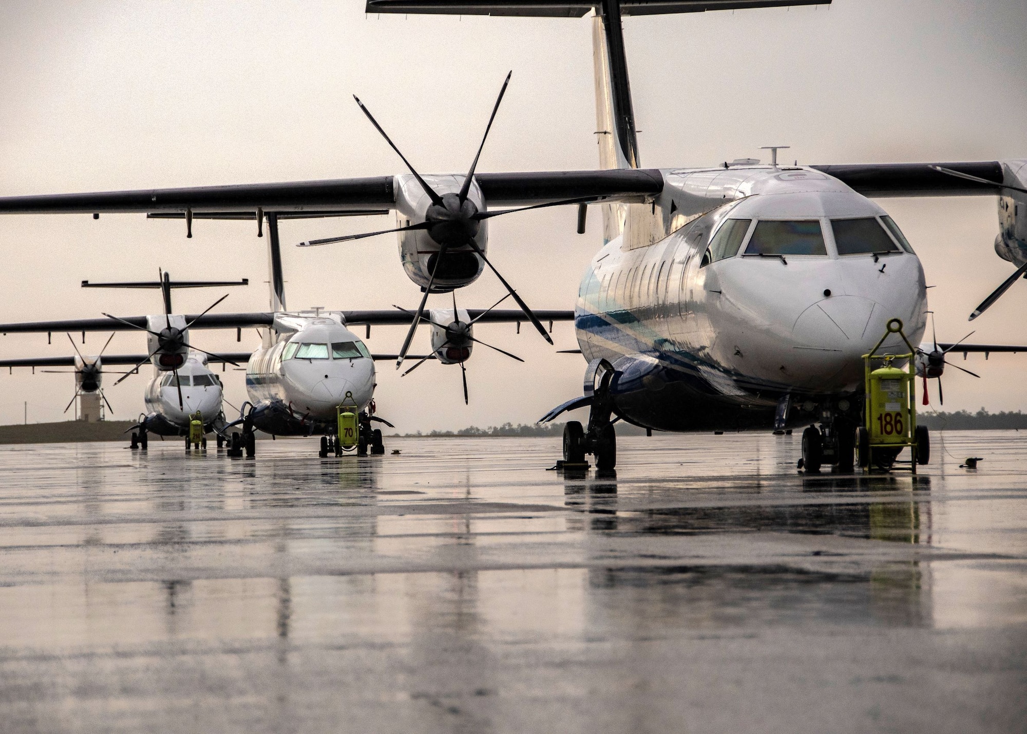 C-146A Wolfhounds sit on the flightline at Duke Field, Fla., Oct. 30, 2019. Air commandos from the Air Force Reserve Command's 919th Special Operations Wing work alongside active-duty members and contractors to ensure the C-146As are able to execute missions in austere environments around the globe on short notice. (U.S. Air Force photo by Senior Airman Dylan Gentile)