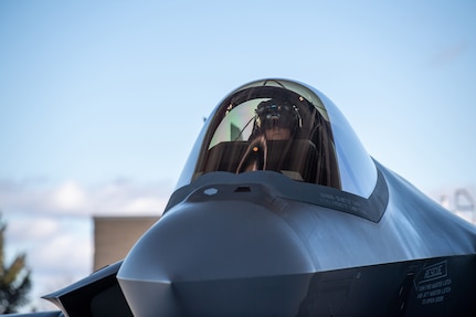 Maj. Howard “Cash” Shaner, F-35A Lightning II pilot assigned to the 134th Fighter Squadron, Vermont Air National Guard, prepares for launch at the Vermont Air National Guard base, South Burlington, Vermont, March 12, 2021. Shaner is the first ever Air National Guard F-35 pilot to graduate from the highly competitive U.S. Air Force Weapons School. (U.S. Air National Guard photo by Mrs. Julie M. Paroline)