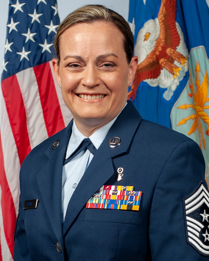 Official Air Force photo for Chief Master Sgt. Jessica Settle. Settle is the command chief master sergeant for the 131st Bomb Wing, Missouri Air National Guard. (U.S. Air National Guard photo by Tech. Sgt. John E. Hillier)