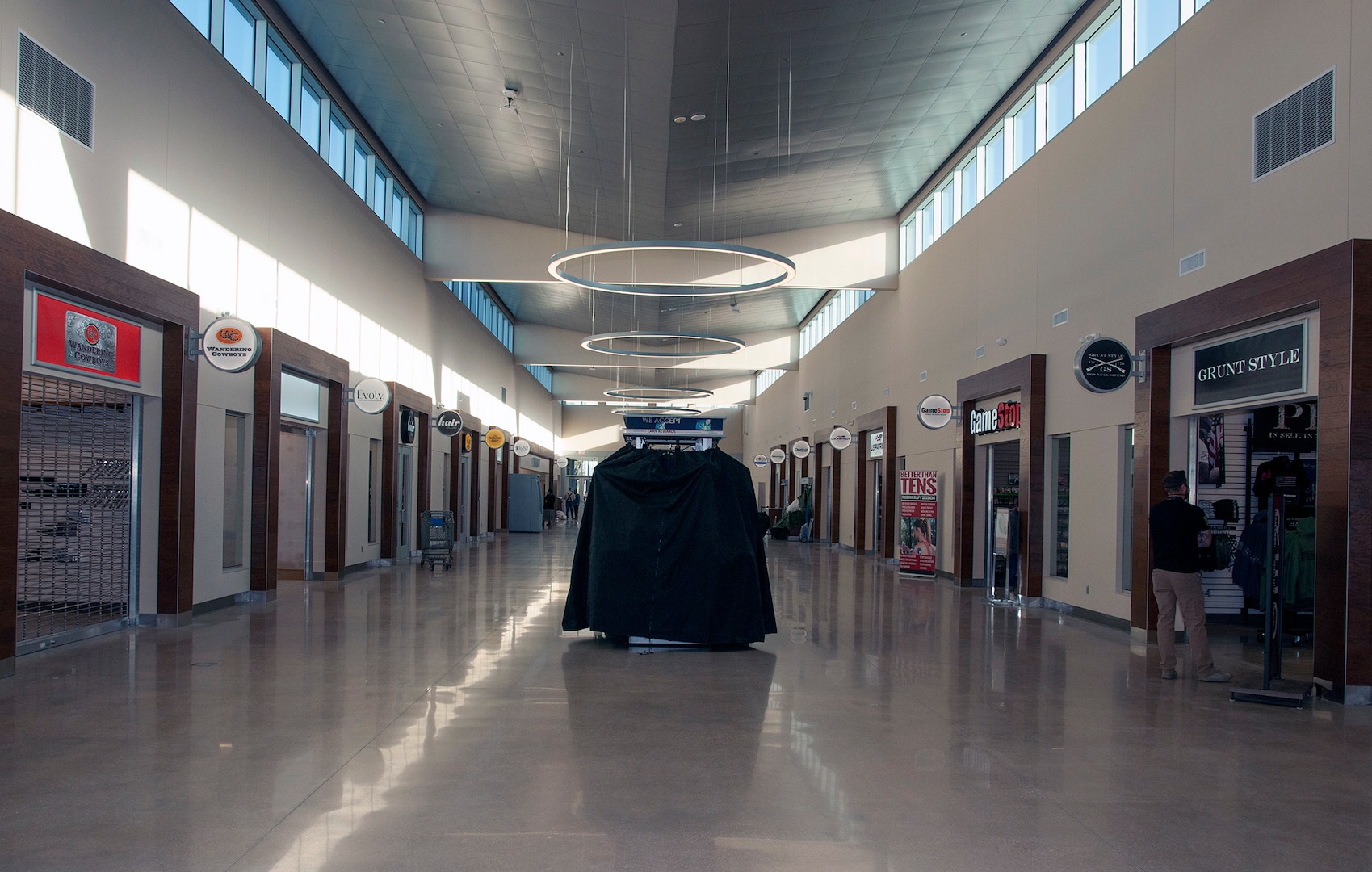 Customers and employees at the new Exchange will be expected to follow COVID-19 guidelines, including mask wearing and social distancing. Social distancing decals have been placed on floors for lines and Plexiglas shields at point of sales and cash registers. Sanitation stations are available at the entrance of the Exchange and throughout the building.