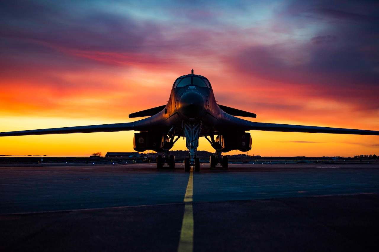 An Air Force aircraft sits on a flightline.