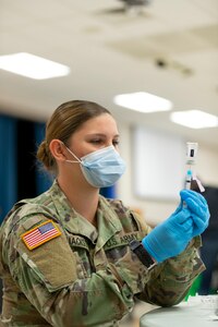 Members of the Oklahoma National Guard assist with COVID-19 vaccinations across the state. The Oklahoma National Guard continues working alongside Oklahoma State Department of Health partners throughout the state in the fight against COVID-19. (Oklahoma National Guard photo by Sgt. Jordan Sivayavirojna)