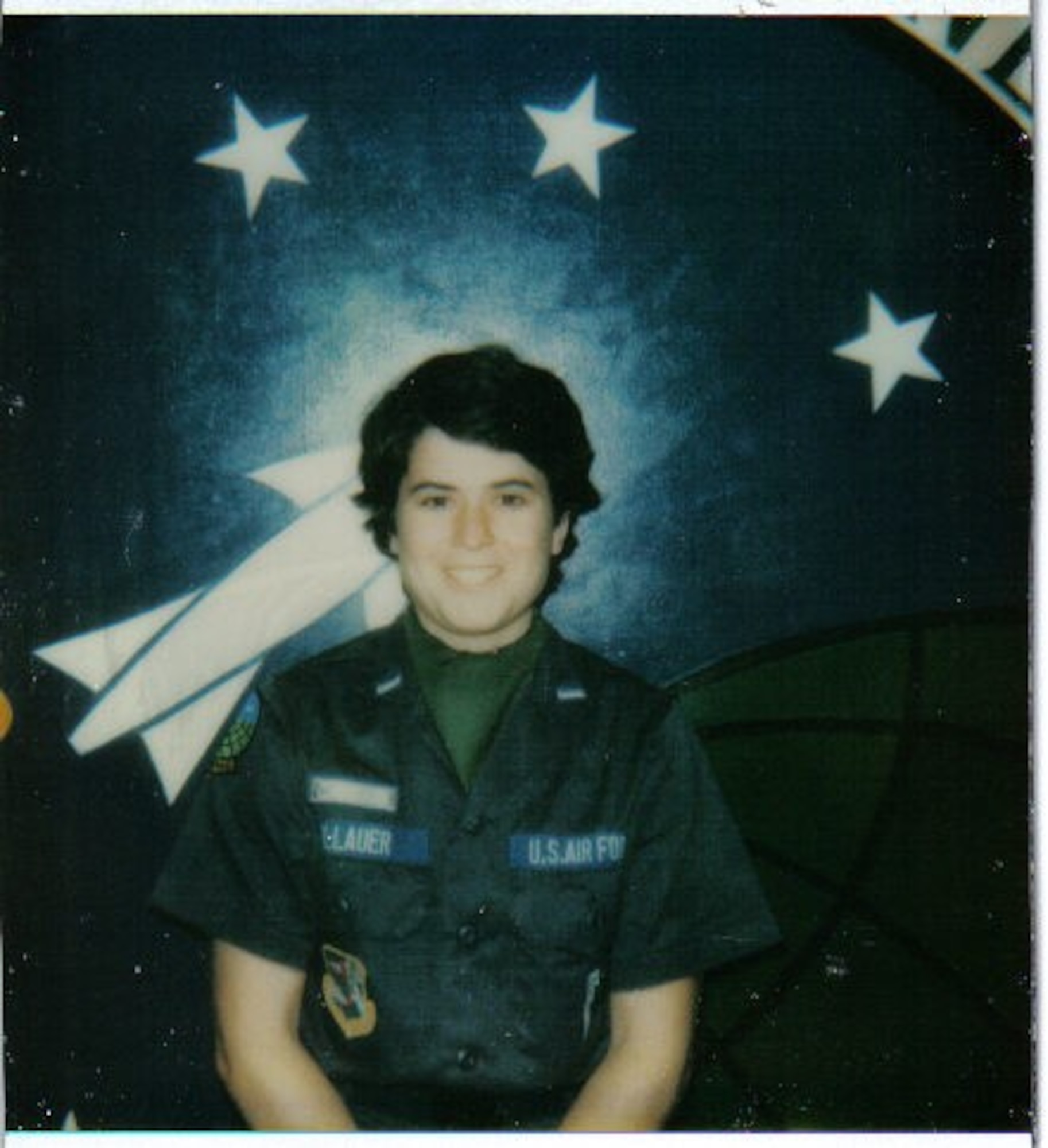 Capt. Heidi Hellauer (Heidi Bullock) poses for 510th Strategic Missile Squadron photo, Whiteman Air Force Base. Mo. Sept. 1987.