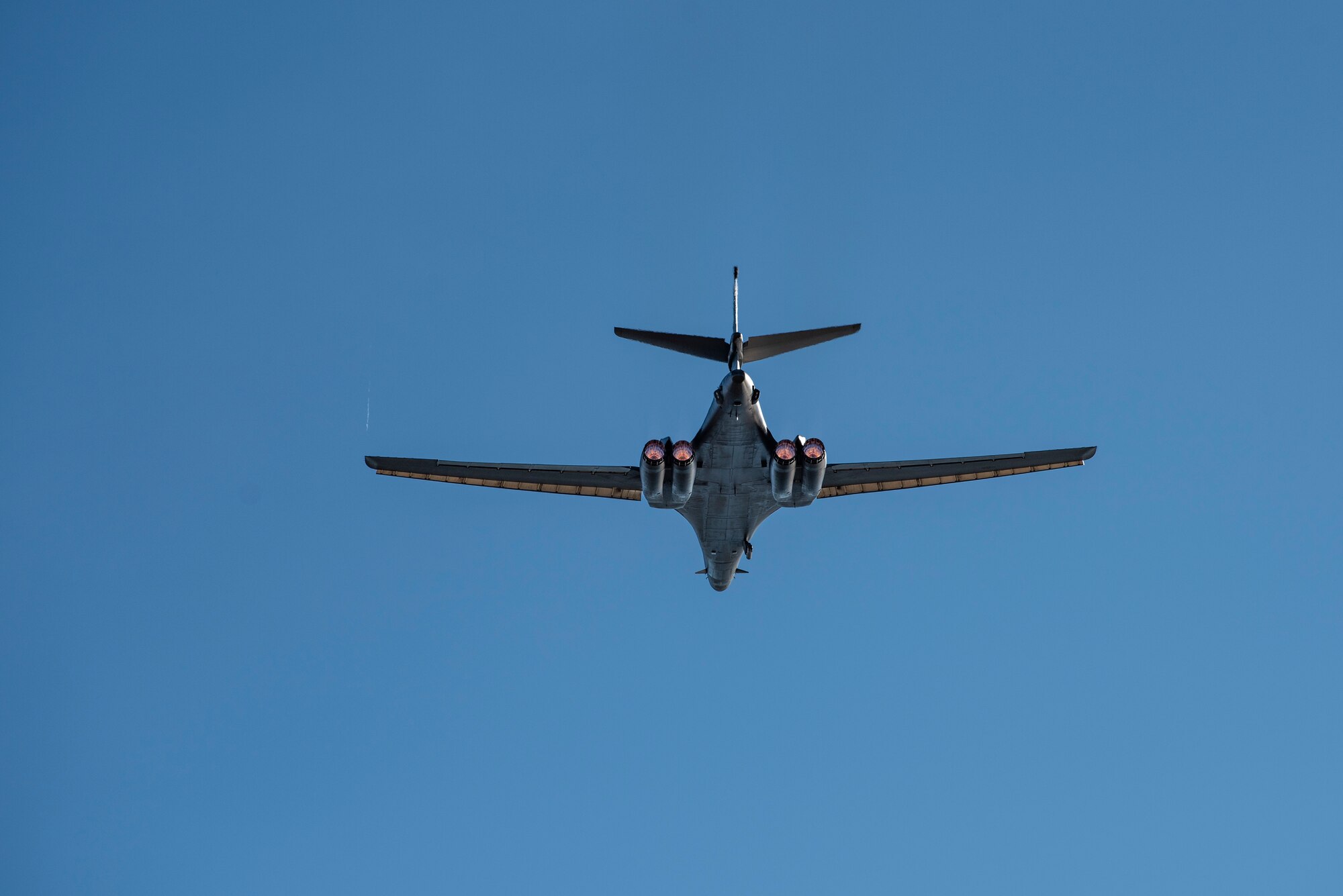 A B-1B Lancer assigned to the 9th Expeditionary Bomb Squadron takes off from Ørland Air Force Station, Norway, March 14, 2021. Conducting Bomber Task Force Europe training missions provides aircrew with theater familiarization while integrating with ally and partner forces. (U.S. Air Force photo by Airman 1st Class Colin Hollowell)