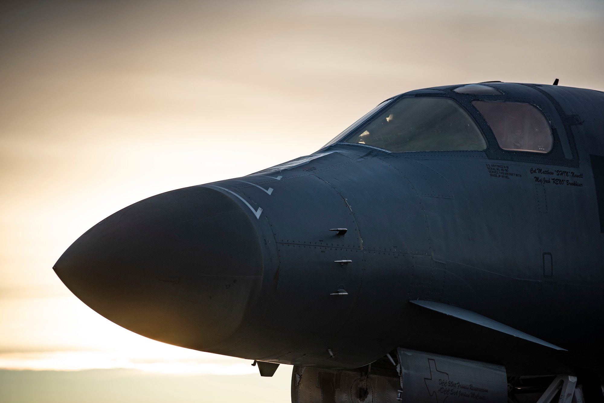 A B-1B Lancer assigned to the 9th Expeditionary Bomb Squadron sits on the flightline at Ørland Air Force Station, Norway, March 14, 2021. The multi-mission B-1B can rapidly deliver massive quantities of precision and non-precision munitions against any adversary, anywhere in the world at any time. (U.S. Air Force photo by Airman 1st Class Colin Hollowell)