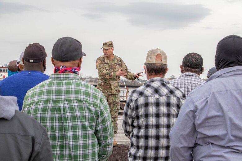 IN THE PHOTOS, The U.S. Army Corps of Engineers Deputy Commanding General for Civil and Emergency Operations, Maj. Gen. William (Butch) Graham and the Senior Official Performing the Duties of the Assistant Secretary of Army (Civil Works), Vance Stewart, visited the Memphis District last week. While there, they had the opportunity to welcome home and congratulate the Revetment Team after completing one of the district's longest seasons in history. (USACE photos by Vance Harris)