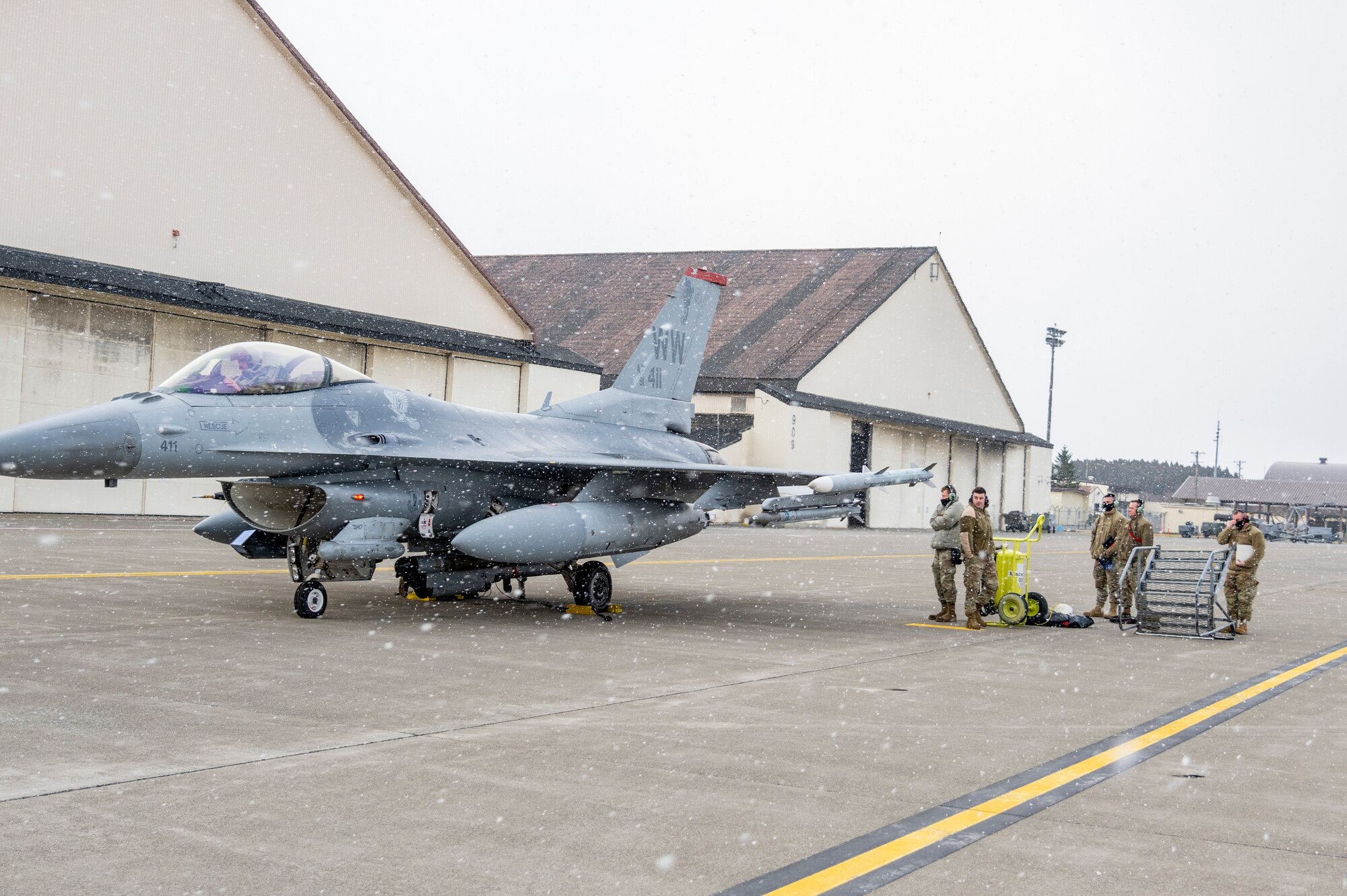 Six 13th Fighter Squadron F-16 Fighting Falcons and a crew of 45 Airmen from various squadrons simulated a mock deployment to an “austere” environment on the south ramp of the flightline. The designated location, which is not regularly used and not optimized for advanced operations, was utilized during a weeklong Agile Combat Employment (ACE) training exercise aimed at enhancing Multi-Capable Airmen’s (MCA) skillset at Misawa Air Base, Japan, 15 through 19 March.