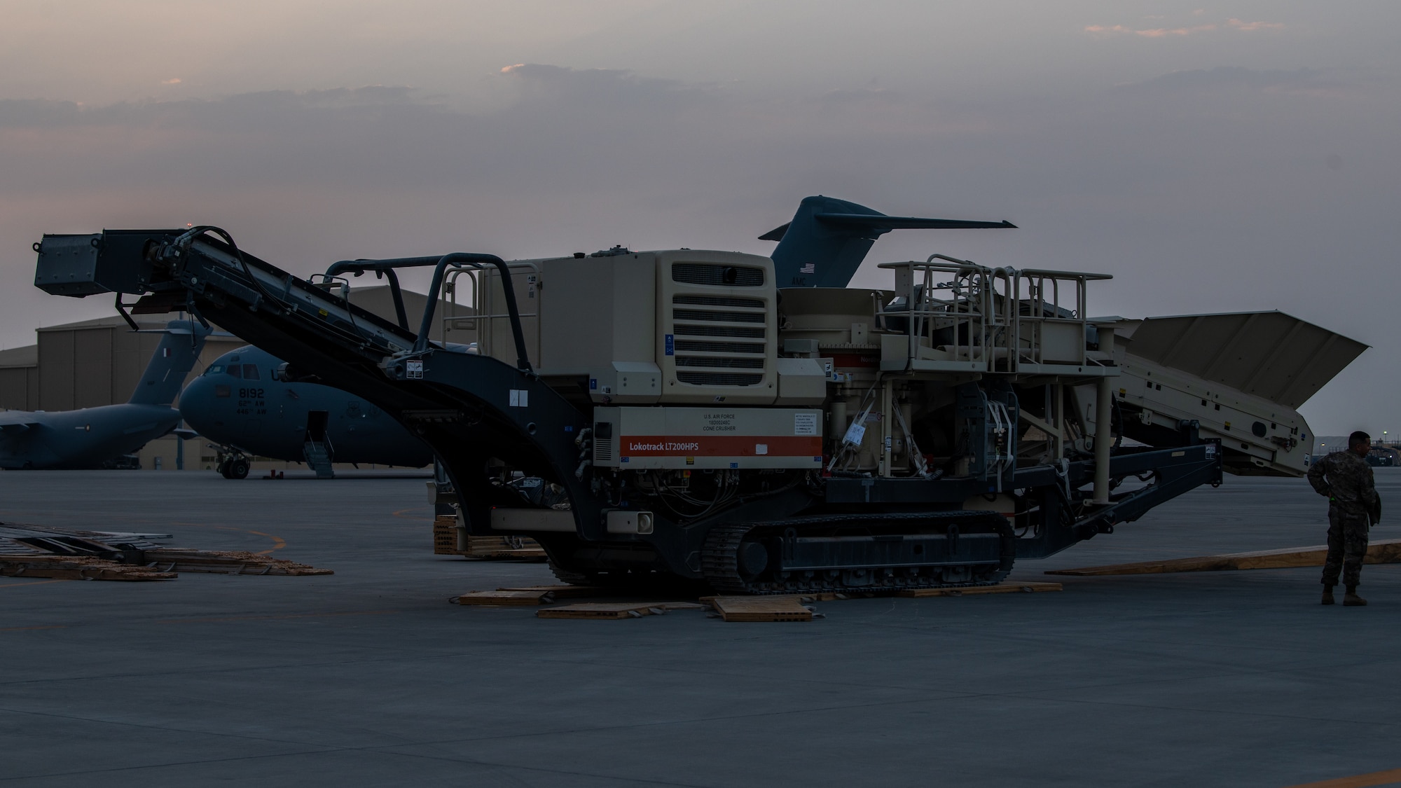 Rock crusher prepares to be loaded on C-5 Galaxy