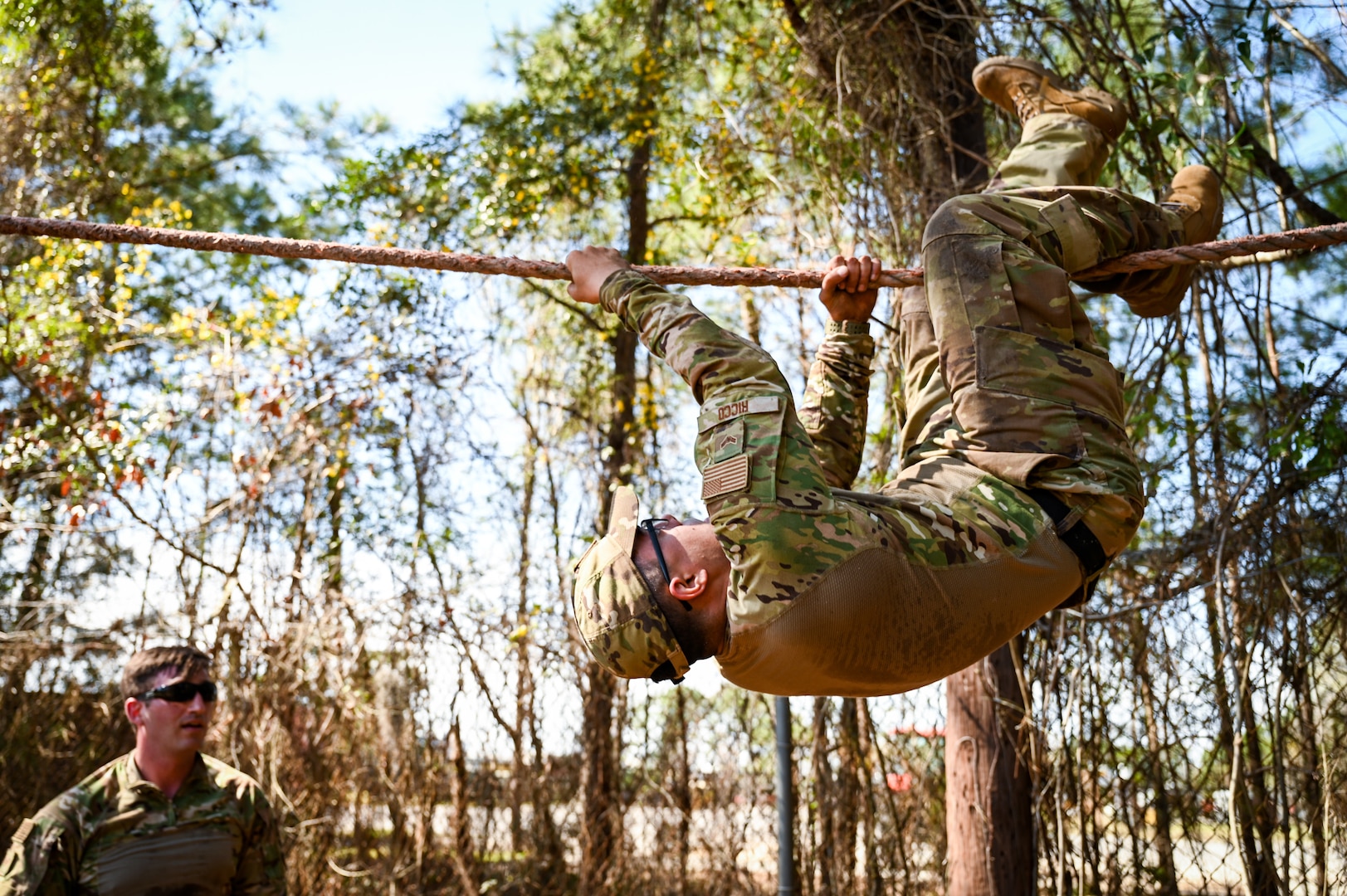 Airman 1st Class Colin Ricco, a security forces specialist at the 165th Security Forces Squadron, Georgia Air National Guard, completes the 11-task obstacle course March 12, 2021, in Savannah, Ga., during a tryout for the new 165th Strategic Response Team. The team will be a group of security forces Airmen who are highly trained and equipped to respond to emergencies requiring advanced police tactics.