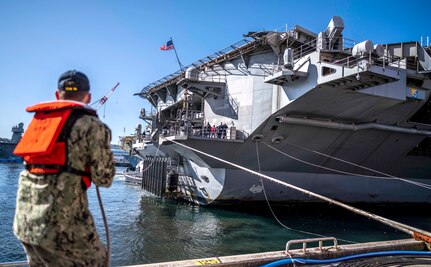 The Puget Sound Naval Shipyard & Intermediate Maintenance Ship Repair Facility and Japan Regional Maintenance Center team working on the selected restricted availability for USS Ronald Reagan (CVN 76) marked the 50 percent complete milestone in Yokosuka, Japan, March 10, 2010.Pictured here, Regan returns to Yokosuka, Japan, Nov. 14, 2020, following a six-month deployment.