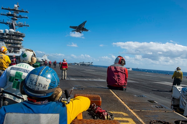 210317-N-HS716-1215 MEDITERRANEAN SEA (March 17, 2021) The Turkish frigate TCG Gemlik (F 492) sails alongside the Nimitz-class aircraft carrier USS Dwight D. Eisenhower (CVN 69), during flight operations in the Mediterranean Sea, March 17, 2021. The IKE Carrier Strike Group is on a scheduled deployment in the U.S. Sixth Fleet area of operations in support of U.S. national interests and security in Europe and Africa. (U.S. Navy photo by Mass Communication Specialist 3rd Class Jairus P. Bailey/Released)