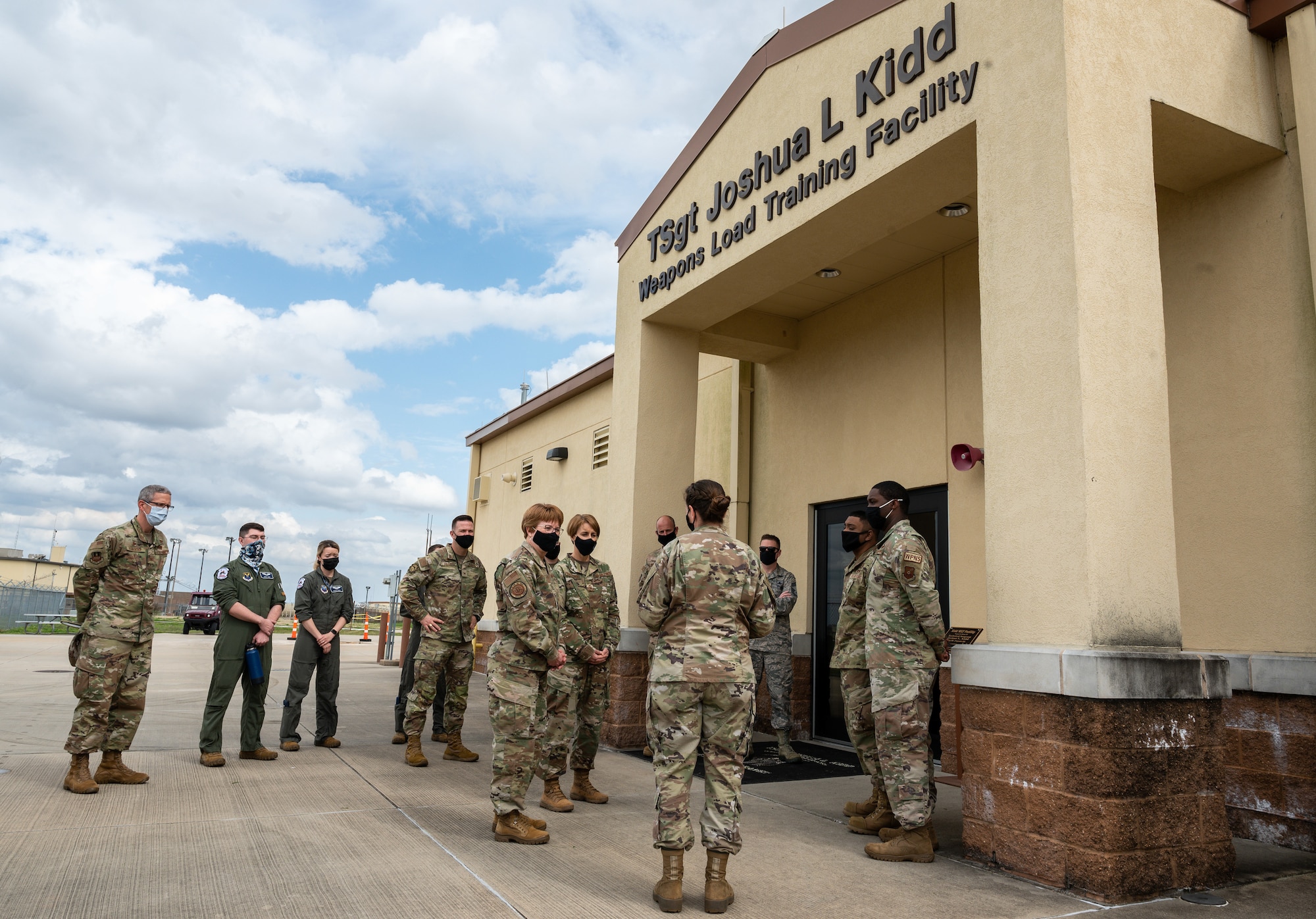 Lt. Gen. Dorothy Hogg, U.S. Air Force Surgeon General, and Chief Master Sgt. Dawn Kolczynski, Office of the Surgeon General medical enlisted force and enlisted corps chief, visit the Tech. Sgt. Joshua L. Kidd Weapons Load Training Facility at Barksdale Air Force Base, Louisiana, March 10, 2021.