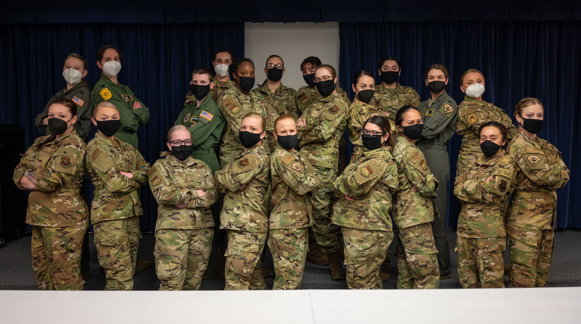 Missileers from the 341st Operations Group pose for a group photo in honor of International Women’s Day, Malmstrom Air Force Base, Montana, March 10, 2021.