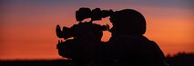 U.S. Marine Corps Staff Sgt. Brock Legant, an instructor at Scout Sniper Instructor School, rehearses his skills on night observation equipment during Tactical Air Control Party 1-21 on Camp Lejeune, North Carolina, Nov. 3, 2020. Legant is currently a student with Expeditionary Warfare Training Group Atlantic, training to become a Joint Terminal Attack Controller with the ability to coordinate live-fire efficiently and accurately. (U.S. Marine Corps photo by Lance Cpl. Jacqueline Parsons)