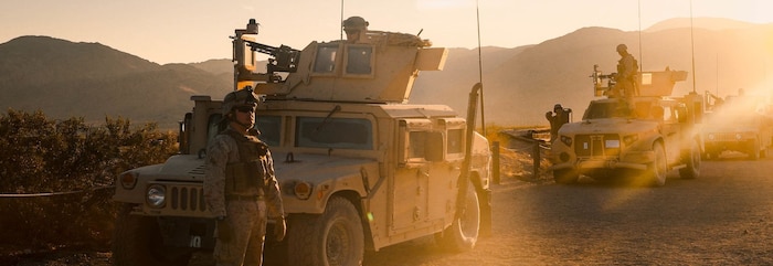 U.S. Marines with Transportation Support Company perform live fire training at Motorized Operator Training during Integrated Training Exercise (ITX) 1-21 at Marine Air Ground Combat Center Twentynine Palms, California, Oct. 6, 2020. Motor Vehicle Operators with Combat Logistics Battalion 8, Combat Logistics Regiment 2 are training at ITX as the logistics combat element to provided tactical logistics in the areas of medium and heavy-lift motor transportation beyond 4th Marine Regiment’s organic capabilities. (U.S. Marine Corps Photo by Lance Cpl. Zachary Zephir)
