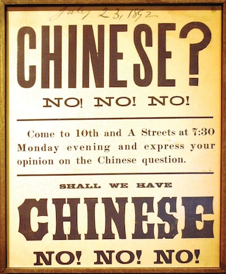 The Chinese Exclusion Act was a United States federal law signed by President Chester A. Arthur on May 6, 1882,
prohibiting all immigration of Chinese laborers. (MOCA: Museum of Chinese in America, May 11, 2011)