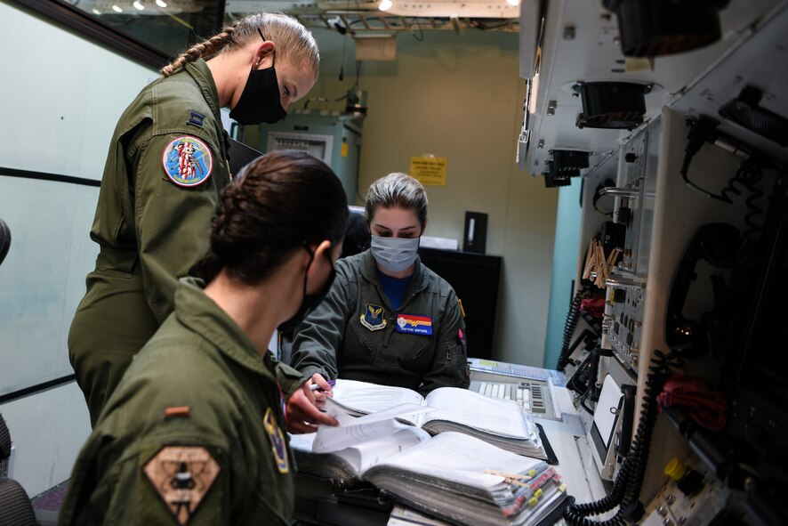 An all female missileer crew from the 90th Operations Group prepares for alert for International Women's Day, F.E. Warren Air Force Base, Wyoming, March 5, 2021.