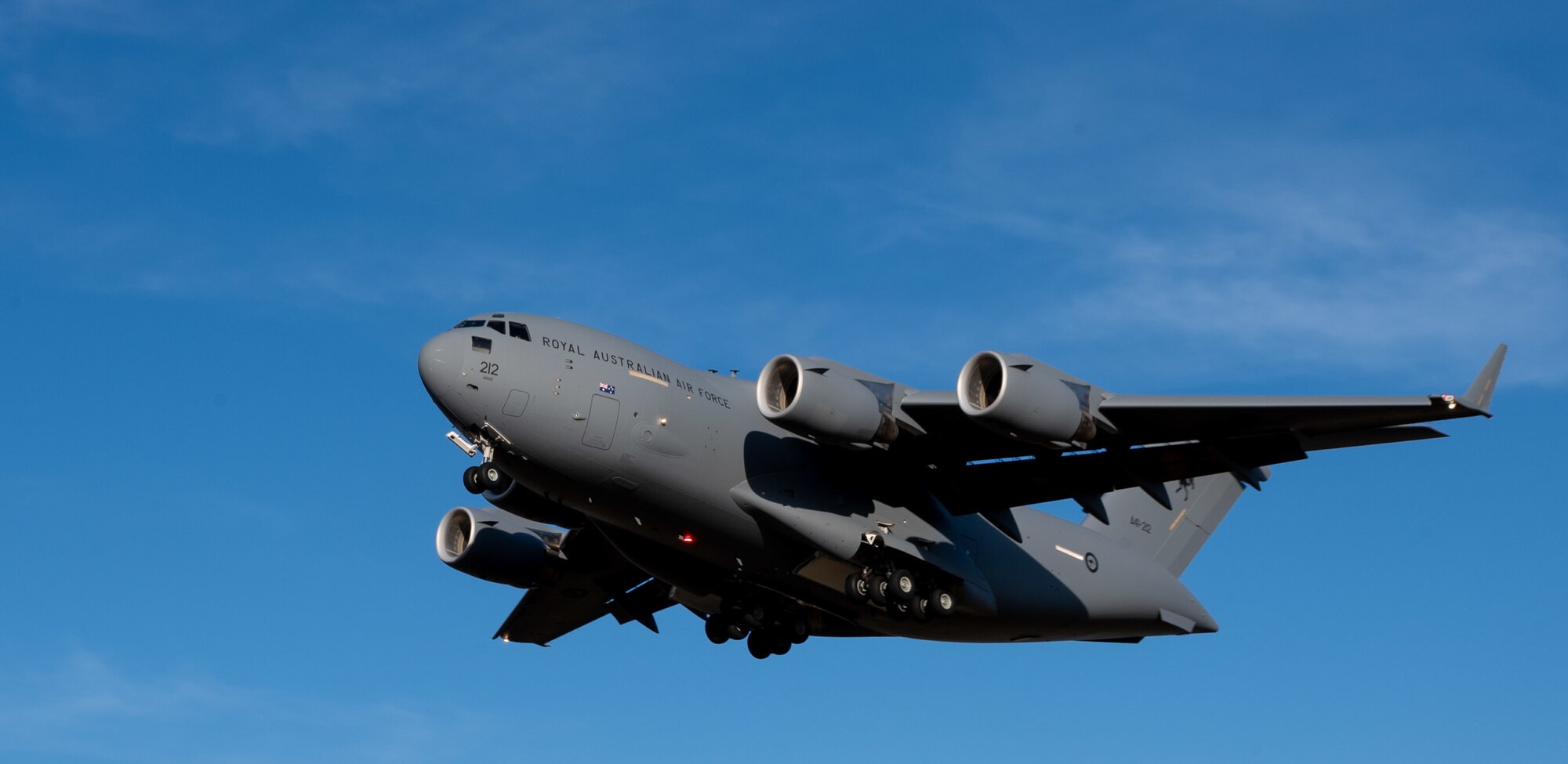 A Royal Australian Air Force C-17 Globemaster III prepares to land at Dover Air Force Base, Del., March 13, 2021. The U.S. and Australia maintain a robust relationship underpinned by shared democratic values, common interests and cultural bonds. The U.S.–Australia alliance is an anchor for peace and stability in the Indo-Pacific region and around the world.