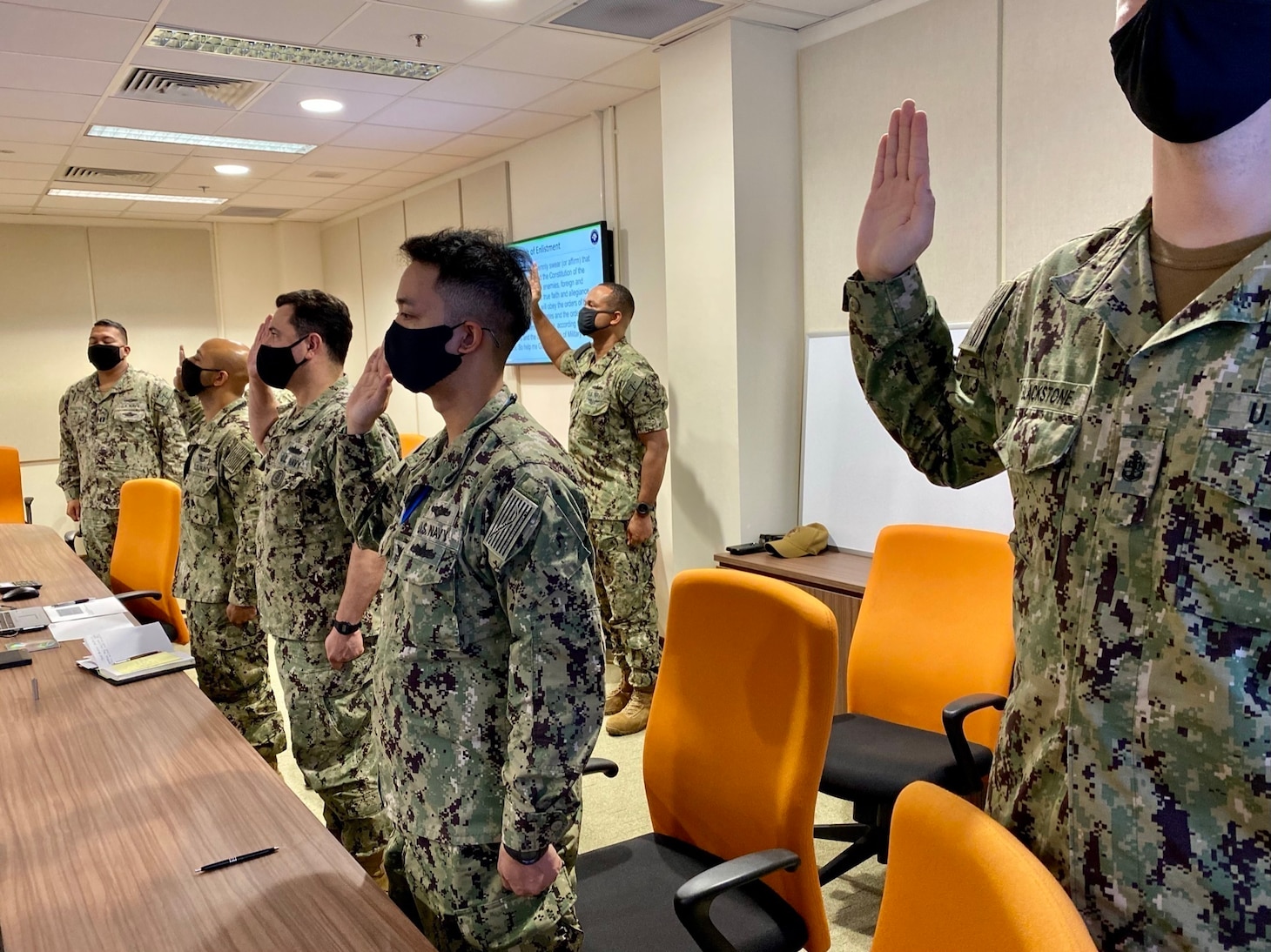Sailors assigned to Commander, Destroyer Squadron Seven (DESRON 7) participate in a Navy-wide stand-down to address extremism in the ranks. DESRON 7 serves as the primary tactical and operational commander of littoral combat ships rotationally deployed to Southeast Asia, builds partnerships through training exercises and military-to-military engagements, and supports Expeditionary and Littoral warfighting commanders.