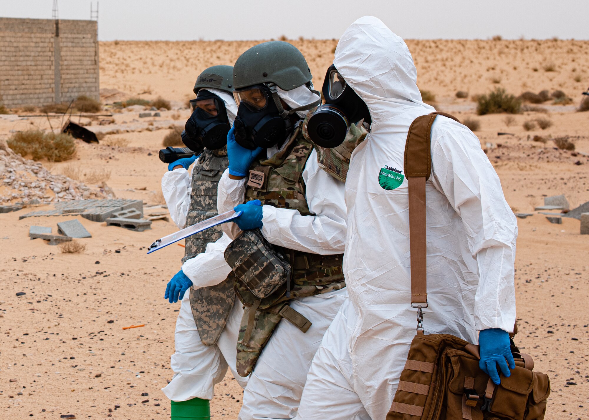 Airmen from the 378th Expeditionary Civil Engineer Squadron emergency management flight recently participated in a hazardous materials exercise at Prince Sultan Air Base, Kingdom of Saudi Arabia.