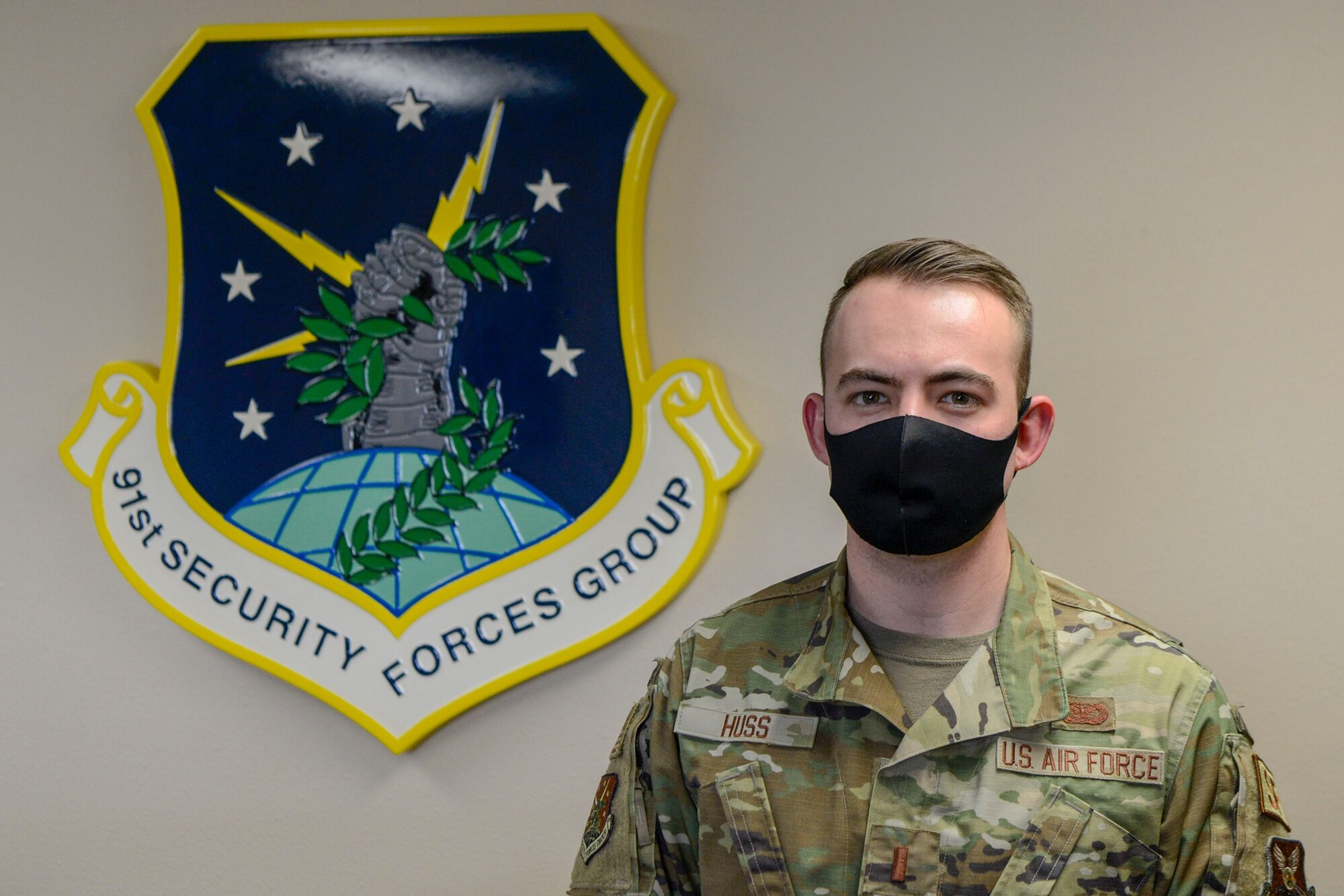 2nd Lt. Axel Huss, Executive Officer for the 91st Security Forces Group at the 91st Security Forces building in Minot Air Force Base, North Dakota Feb. 24, 2021.
