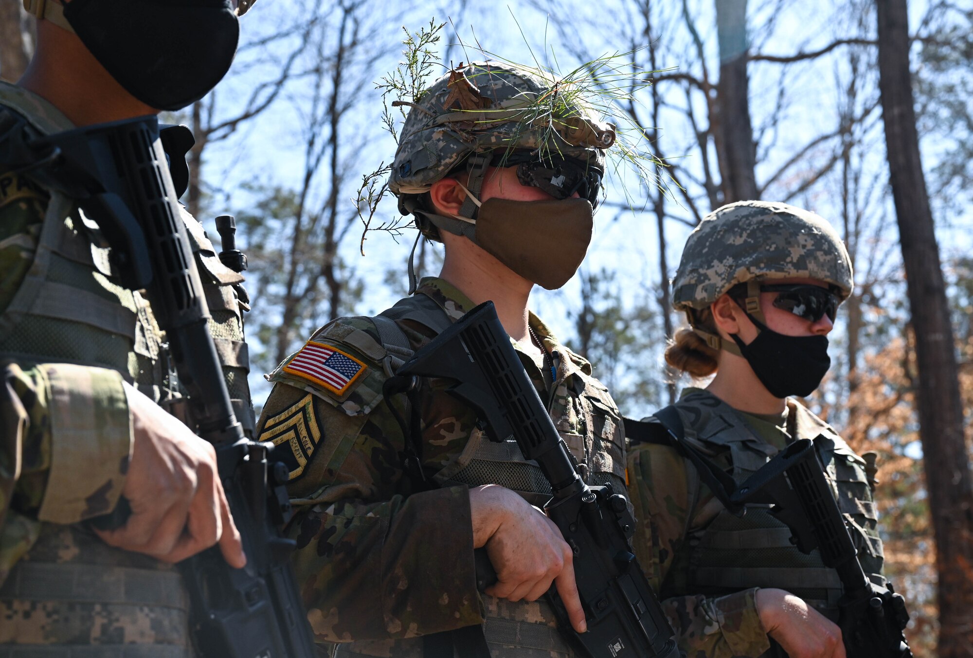U.S. Army Soldiers listen to instructions during a training exercise at Joint Base Langley-Eustis, Virginia, March 10, 2021.