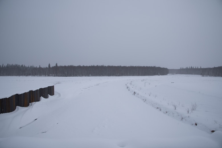 Looking upstream of the waterworks of the Chena River Lakes Flood Control Project on Feb. 19 near North Pole, Alaska.