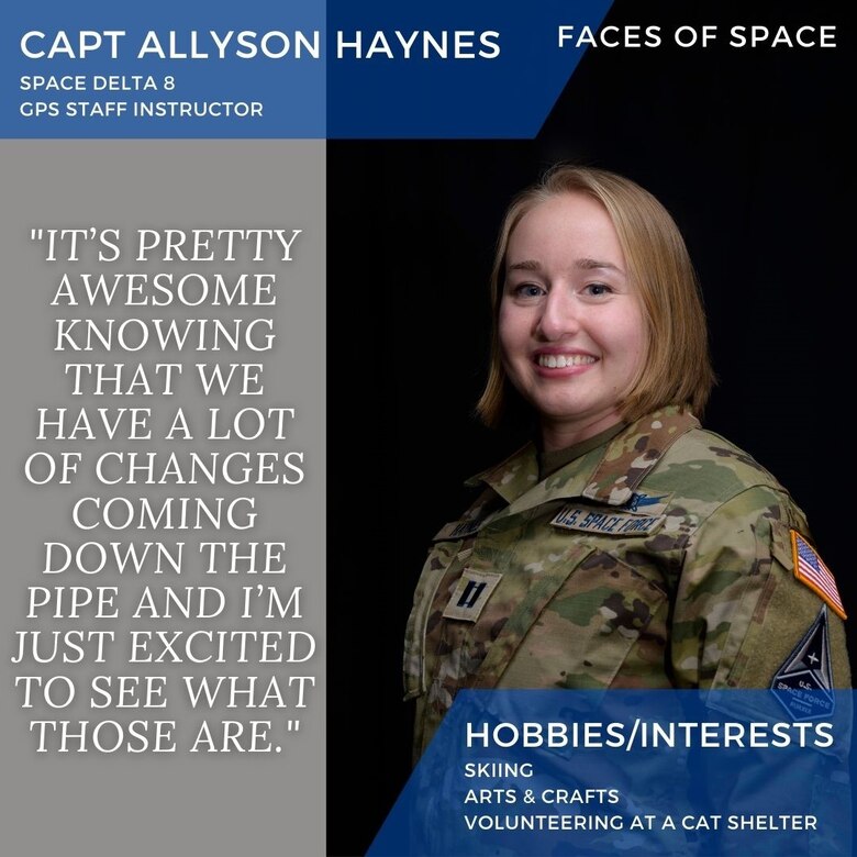 U.S. Space Forces Capt. Allyson Haynes GPS staff instructor, discusses her background and interest at Schriever Air Force Base, Colorado, Feb. 11, 2021. Haynes shared her love of technology and engineering. ( U.S. Space Force Graphic by Paul Honnick)