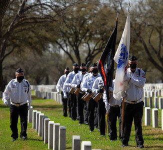 Members of the Fort Sam Houston Memorial Services Detachment proceed to a funeral service at the Fort Sam Houston National Cemetery in San Antonio March 15. This was the detachment’s 40,000th service at the cemetery. A small ceremony was held after the funeral to commemorate the detachment’s milestone.