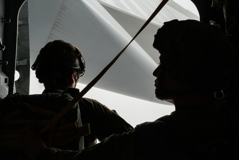 Women assigned to the 82nd Airborne Division, Pope Army Airfield, N.C., and 437th Airlift Wing, Joint Base Charleston, S.C., participated in an all-female flight in commemoration of Women’s History Month, March 17, 2021. The flight included 80 female paratroopers who boarded two C-17s with all-female crews to perform a jump. Due to weather constraints, the paratroopers were unable to complete their jump. (U.S. Air Force photo by Staff Sgt. Rachel Pye)