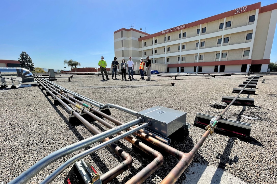 A team that includes subject-matter experts from the U.S. Army Corps of Engineers, the Federal Emergency Management Agency, the California Department of Public Health and the California Governor’s Office of Emergency Services conduct a final inspection of work at Beverly Community Hospital in Montebello, California, March 19, 2021, as part of the Federal Emergency Management Agency’s support to California in response to the COVID-19 pandemic.