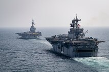 La mission CLEMENCEAU 21 est composée de plusieurs phases. La deuxième phase initiale en mer Rouge, océan Indien et Golfe arabo-persique permet aux escorteurs français Frégate de défense aérienne (FDA) Chevalier Paul, Frégate multi-missions (FREMM) Provence, Bâtiment de commandement et de ravitaillement (BCR) Var et allié (frégate belge Léopold 1er) d’assurer la présence française dans des zones stratégiques, de contribuer à l’appréciation autonome de situation et de lutter contre le terrorisme isl © Marine nationale / Défense