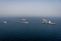 La mission CLEMENCEAU 21 est composée de plusieurs phases. La deuxième phase initiale en mer Rouge, océan Indien et Golfe arabo-persique permet aux escorteurs français Frégate de défense aérienne (FDA) Chevalier Paul, Frégate multi-missions (FREMM) Provence, Bâtiment de commandement et de ravitaillement (BCR) Var et allié (frégate belge Léopold 1er) d’assurer la présence française dans des zones stratégiques, de contribuer à l’appréciation autonome de situation et de lutter contre le terrorisme isl © Marine nationale / Défense