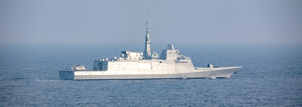 ARABIAN SEA (March 19, 2021) – French Navy frigate FS Provence (D 652), transits the Arabian Sea in support of Gulf Arabian Sea Warfare Exercise (GASWEX) 21. GASWEX 21 is a multilateral maritime exercise in the Arabian Sea and Gulf of Oman, with France, Belgium, Japan, and U.S., which provides a unique opportunity for participating forces to enhance mutual interoperability and capabilities in maritime security, anti-air warfare, anti-surface warfare, and anti-submarine warfare operations, allowing participating naval forces to effectively develop the necessary skills to address threats to regional security, freedom of navigation and the free flow of commerce. (U.S. Navy photo by Mass Communication Specialist 2nd Class Jeremy Laramore)