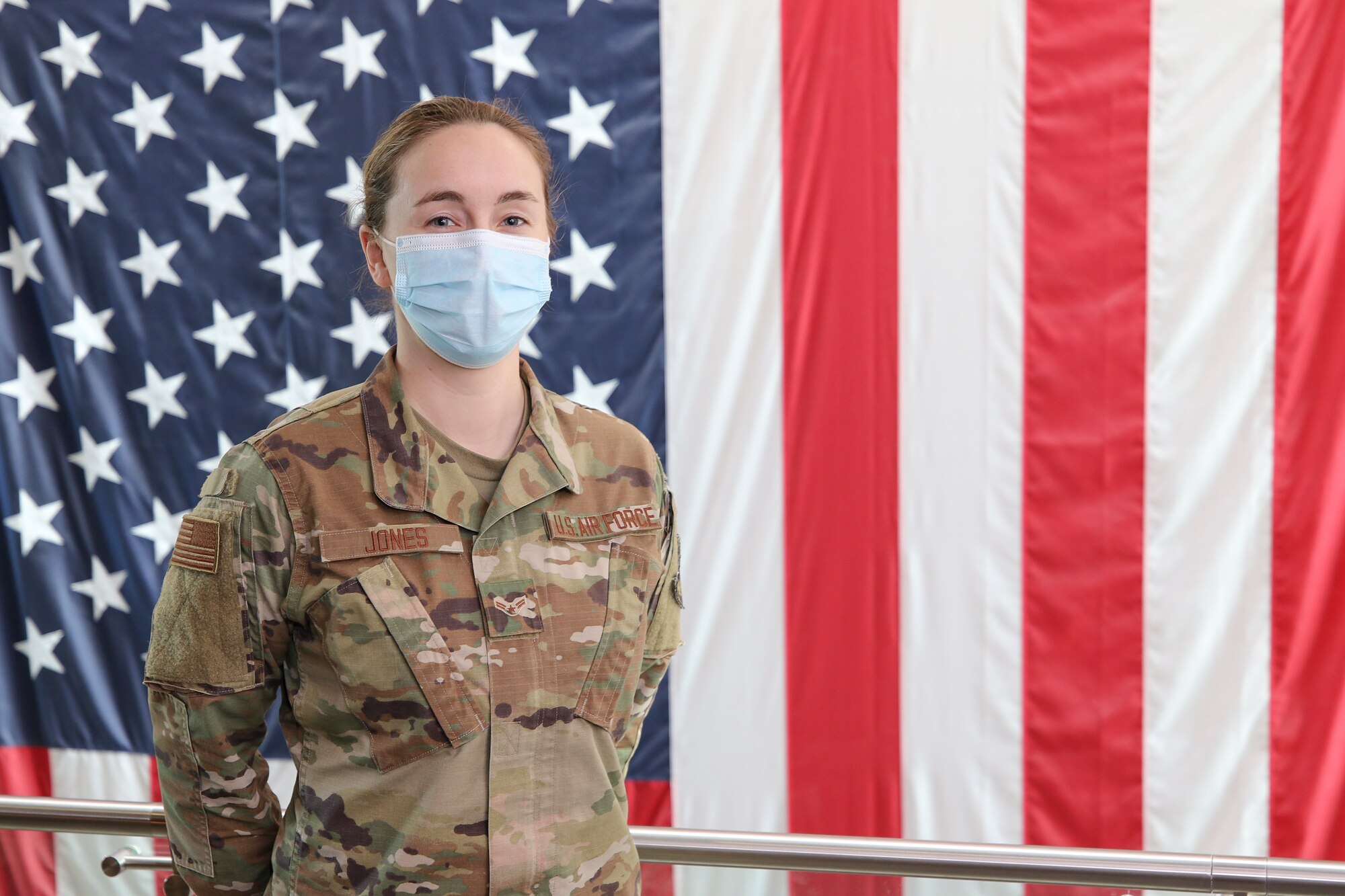 Airman 1st Class Hannah Jones-Trudeau poses for a photo Feb. 23, 2021, while working for Massachusetts National Guard's Joint Force Headquarters, at Hanscom Air Force Base, Massachusetts, and has been tasked with getting the COVID-19 vaccine to base. The COVID-19 vaccine is currently available to select Soldiers and Airmen based on risk and mission requirements but will be available widely as supplies increase. (U.S. Air National Guard photo by Capt. Aaron Smith)