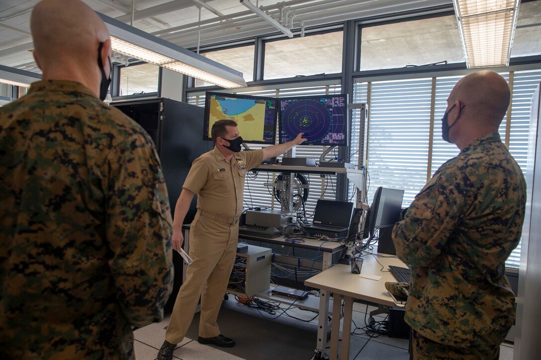 The 19th Sergeant Major of the Marine Corps tours the research facilities at Naval Postgraduate School (NPS) in Monterey Ca, March 9, 2021. The Sergeant Major of the Marine Corps conducted the visit to discuss the school’s education mission and research opportunities for enlisted Marines. The Naval Postgraduate School provides defense-focused graduate education, including classified studies and interdisciplinary research, to advance the operational effectiveness, technological leadership and warfighting advantage of the Naval service. (U.S. Marine Corps photo by Sgt. Victoria Ross)
