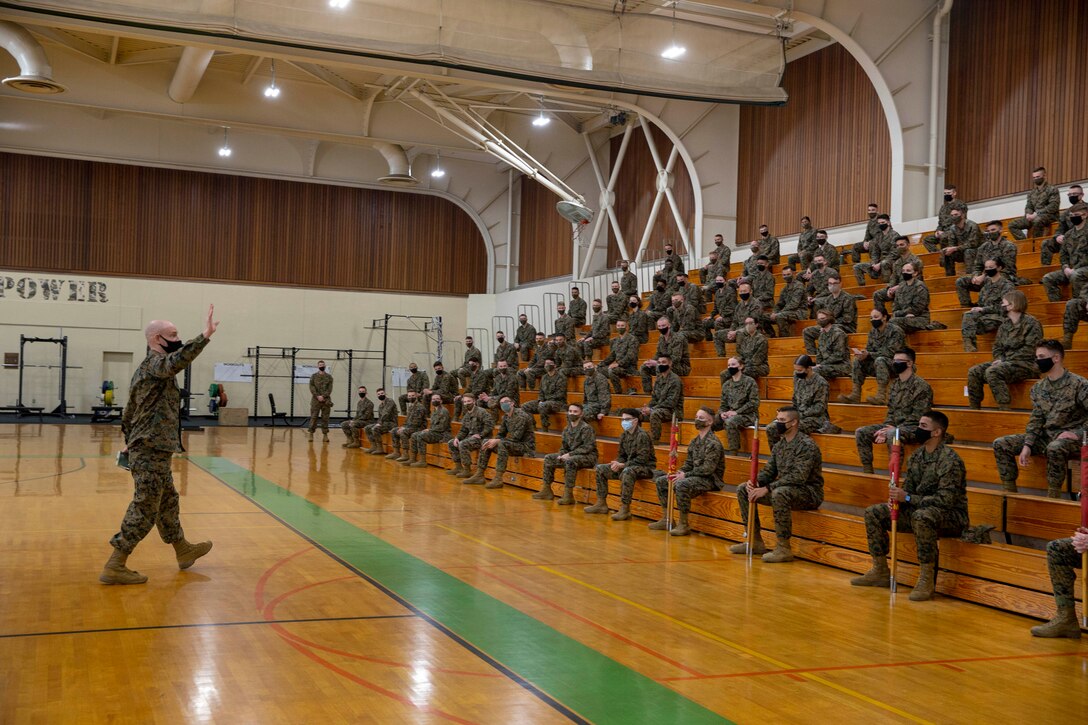 The 19th Sergeant Major of the Marine Corps, Sgt. Maj. Troy E. Black, tours the Defense Language Institute, Foreign Language Center (DLIFLC) in Monterey Ca, March 10, 2021. The Sergeant Major of the Marine Corps conducted to visit to look at one of the many joint-service school Marines have the opportunity to attend. The DLIFLC mission is to provide the highest quality culturally based foreign language education, training and evaluation to enhance the national security of the United States. (U.S. Marine Corps photo by Sgt. Victoria Ross)